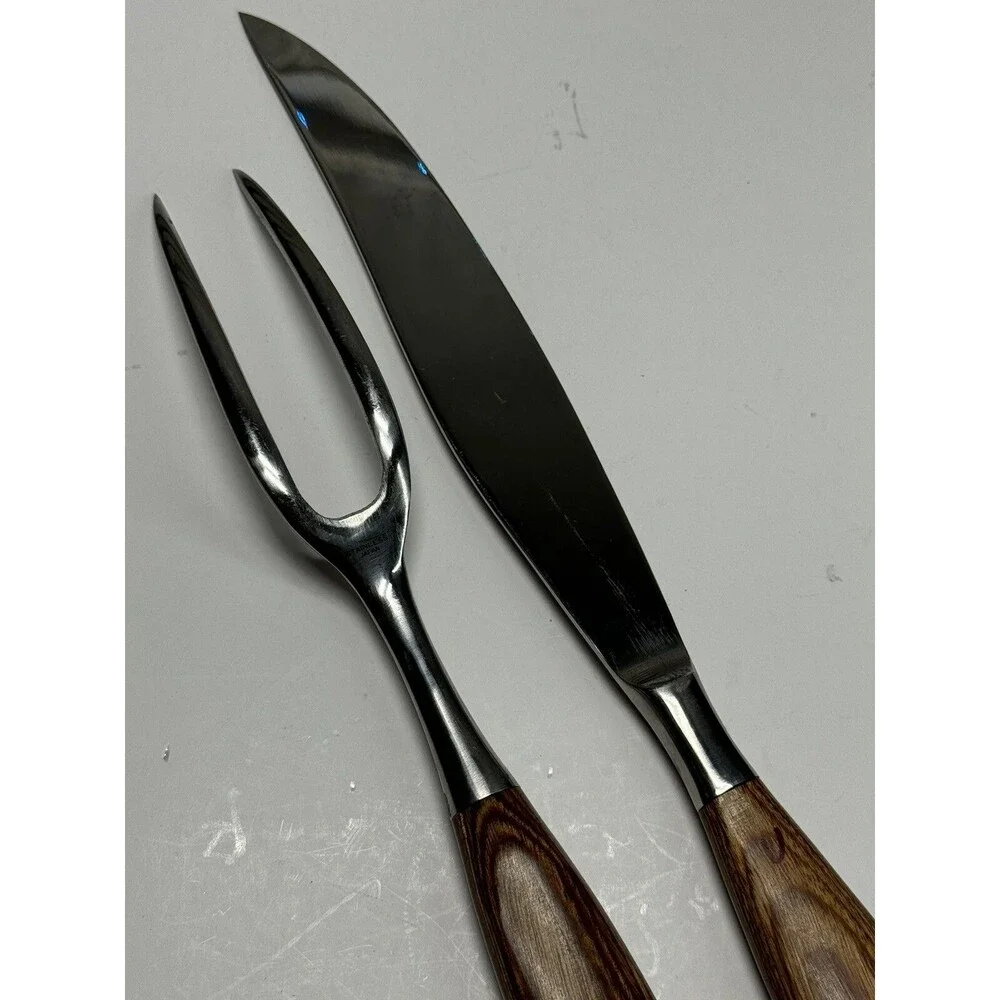 Scandia by Barlow Slicing Knife & Serving Fork Set Wood Handle Stainless Steel